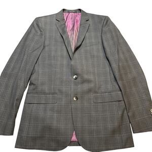 Tiglio Luxe Suit Men's 38R Slim Fit Gray Burgundy Windowpane